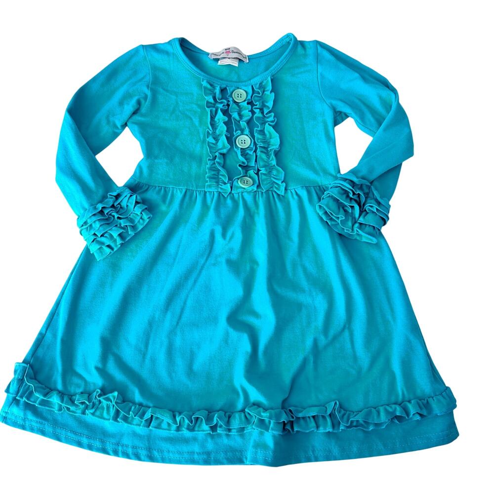 Adorable Sweetness Teal Dress with Ruffle and Button Detail - Size 4